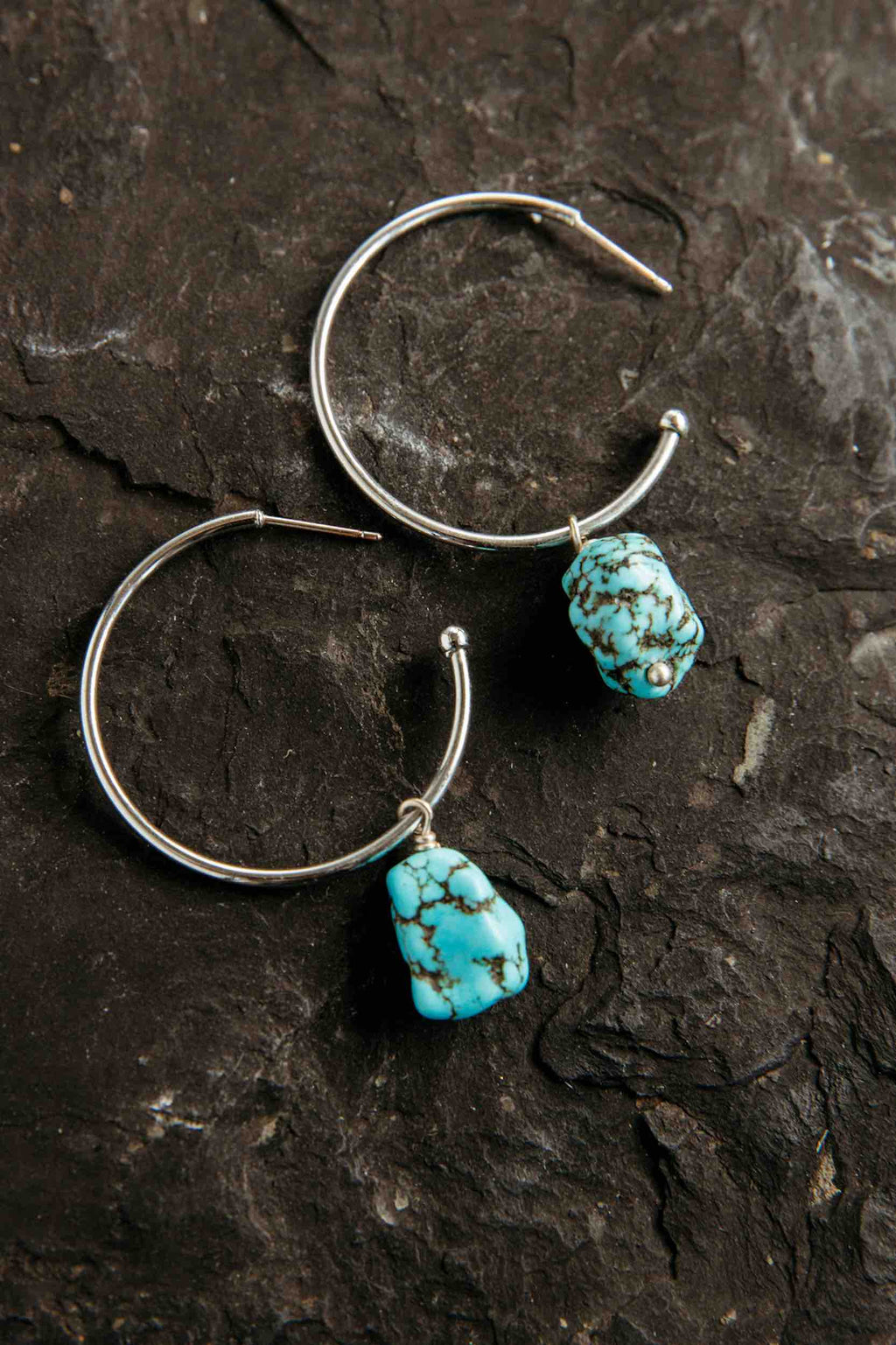 True Girl Turquoise Silver Hoops Earrings