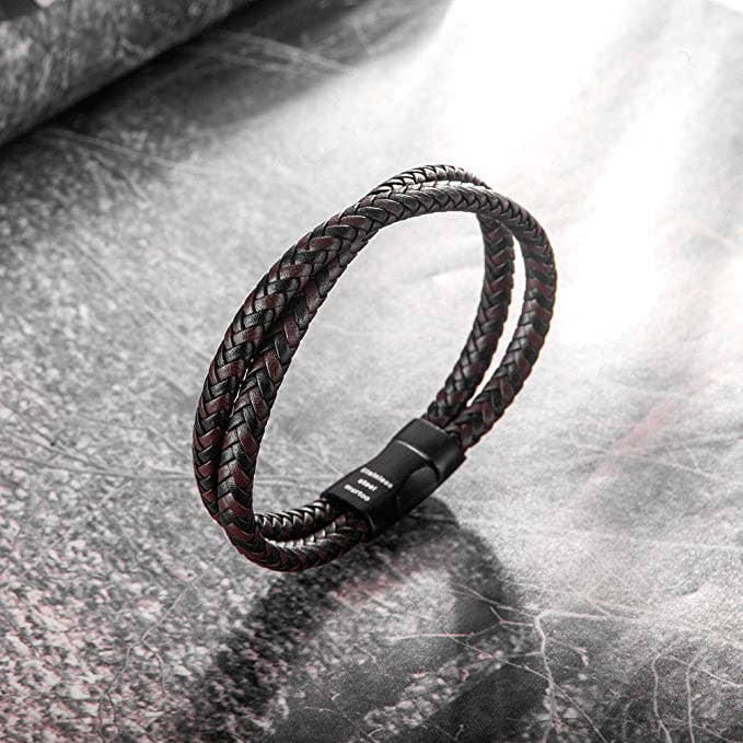 Leather Braided, Brown and Black Leather Bracelet for Men - product photo