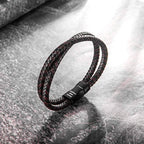 Leather Braided, Brown and Black Leather Bracelet for Men - product photo