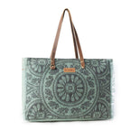 Wildtusk Weekender Bag for Women in green with vintage print detail
