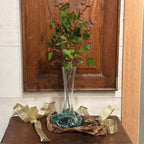 Glass Vase on Natural Wood Base (approx. 9"h)