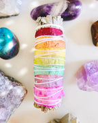 White Sage Smudge Stick 7 Chakra Floral 4"  100% Grown in CA