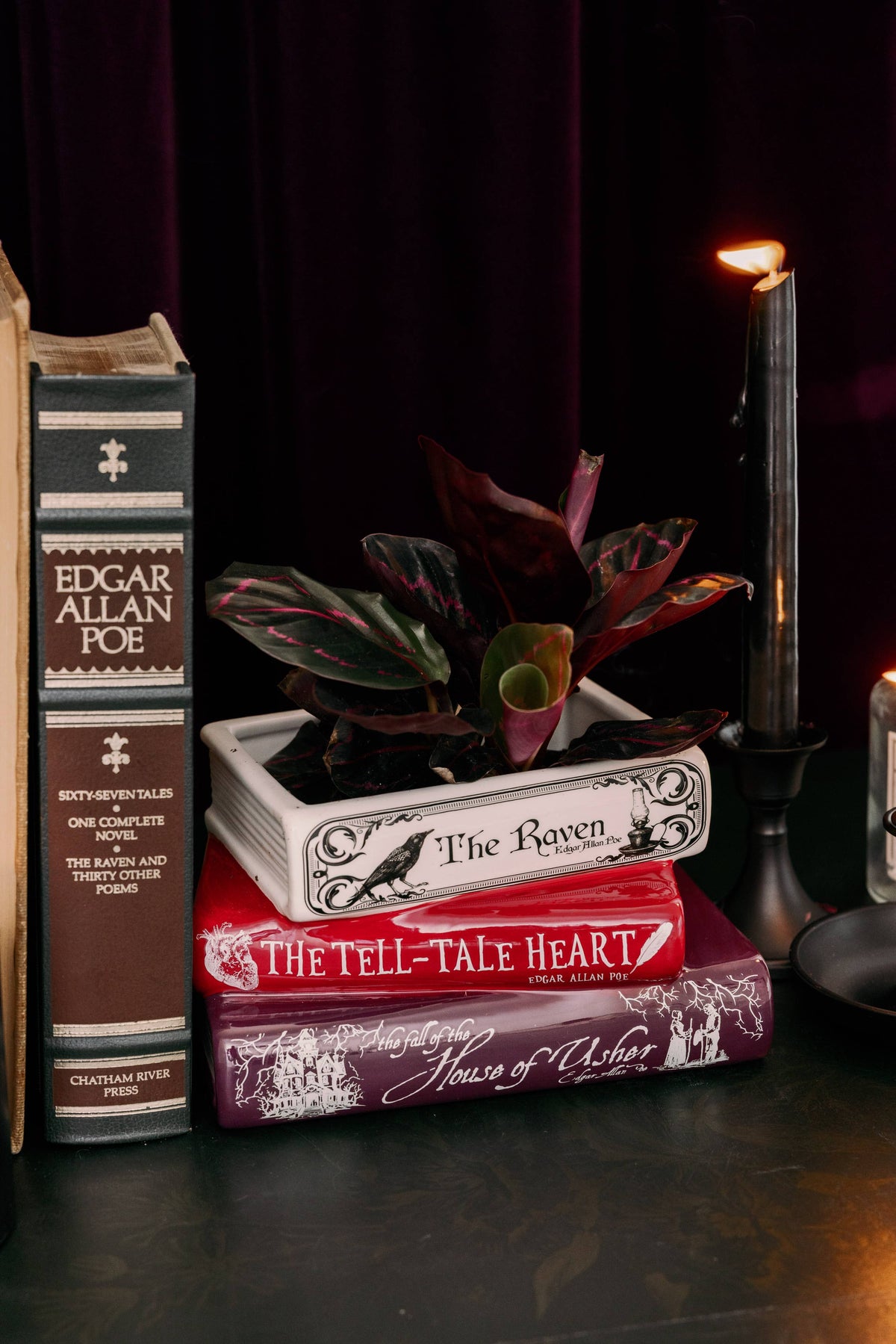 Stacked Book Planter, The Raven