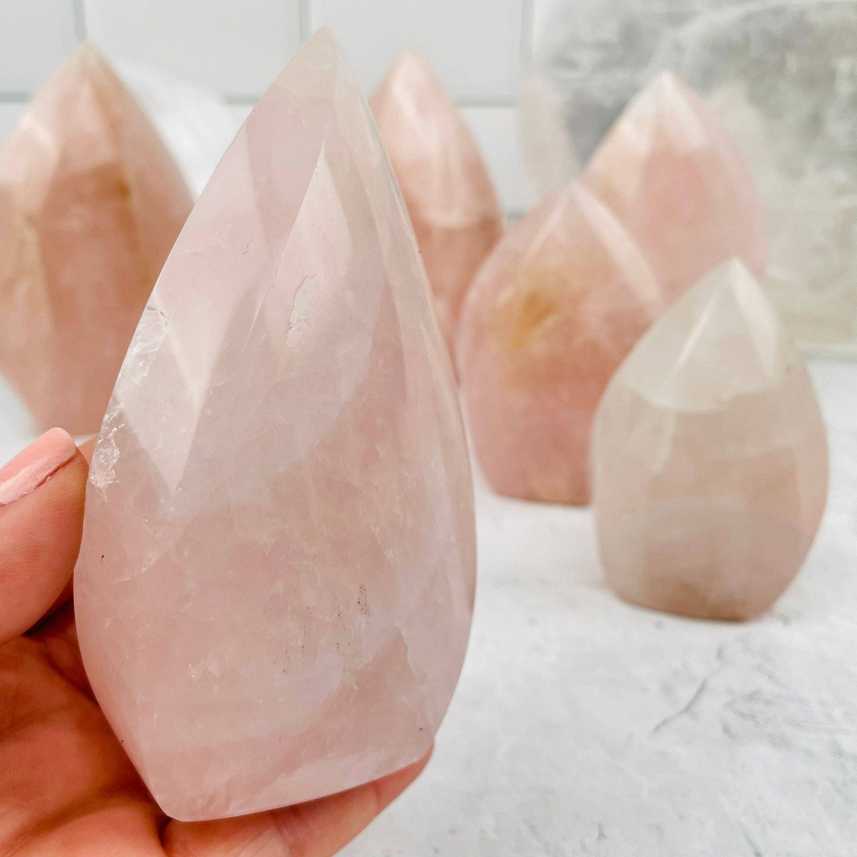 Crystal Rose Quartz Flame Cut Base - By Weight