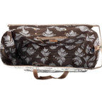 Wildfern Hide Western Weekender Bag for Women in ivory with hairon detail
