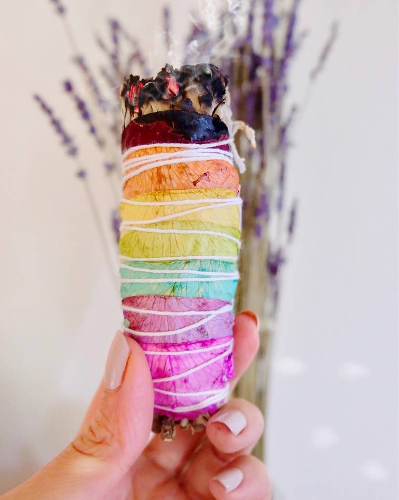 White Sage Smudge Stick 7 Chakra Floral 4"  100% Grown in CA