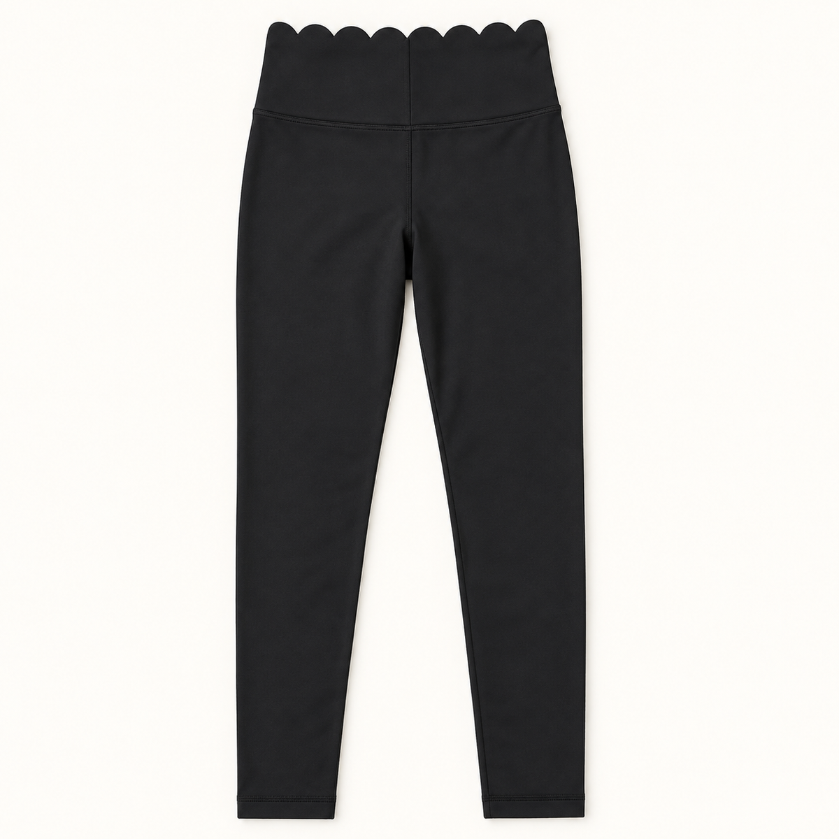 Black high-rise leggings with scalloped waistband