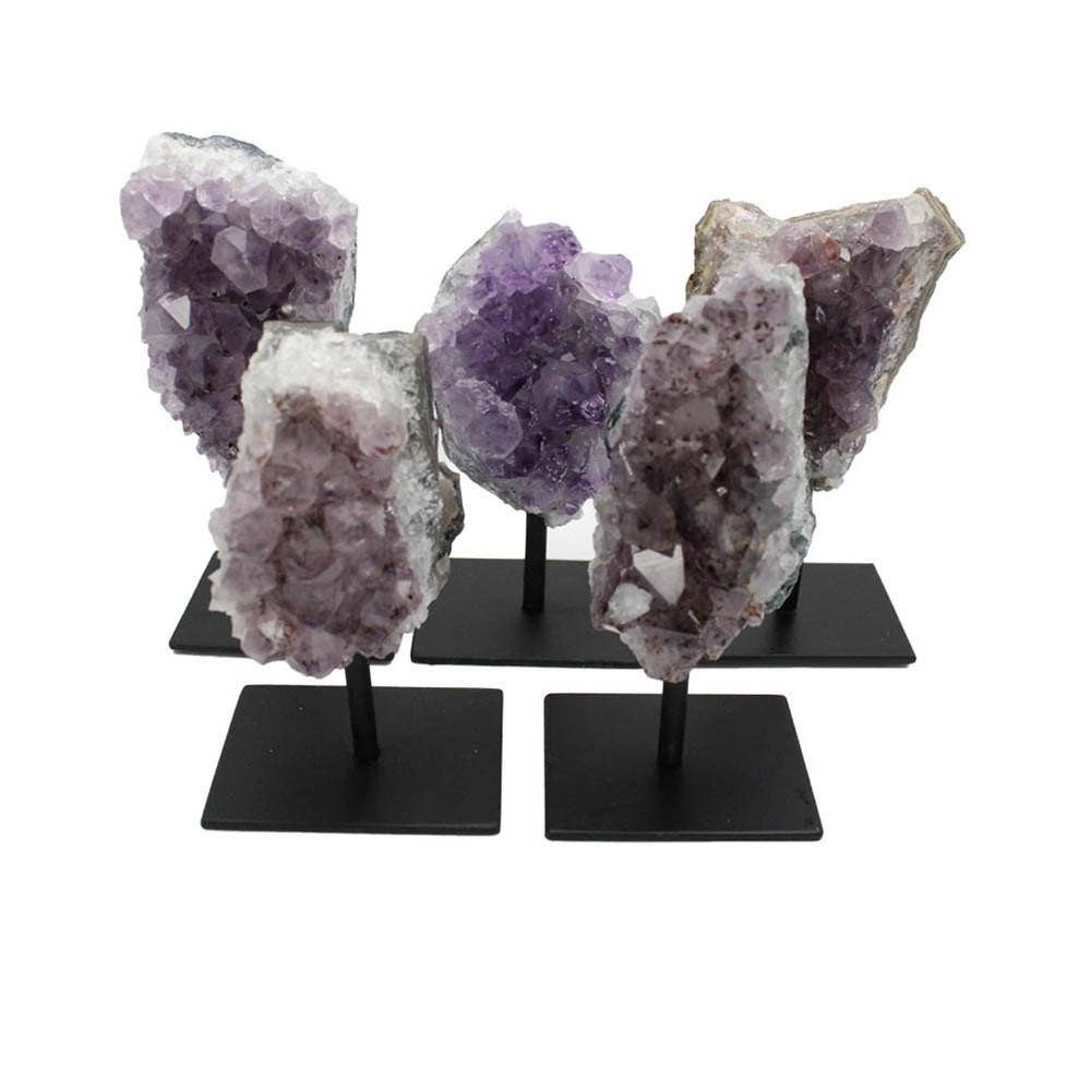 Amethyst Cluster on Metal Stand Amethyst Druzy  - Crystal He - product photo