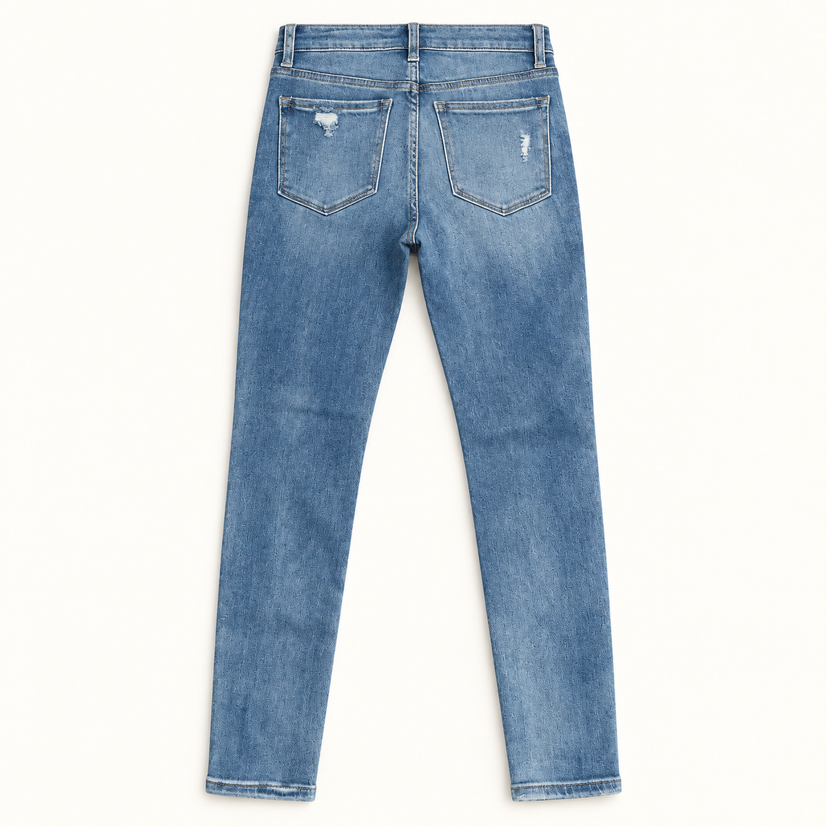 Amber V2948 medium-light wash mid-rise skinny jeans professional back view