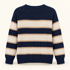 Aster navy cream and camel straight stripe fuzzy sweater back view