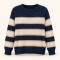 Aster navy cream and camel straight stripe fuzzy sweater front view