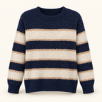 Aster navy cream and camel straight stripe fuzzy sweater front view