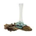 Glass Vase on Natural Wood Base (approx. 9"h) - product photo