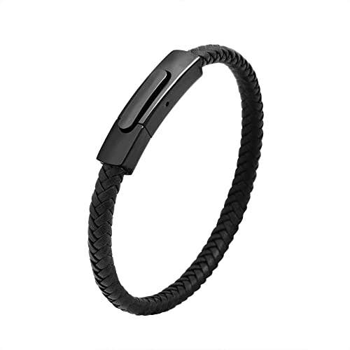 Geoffrey Beene Men's Braided Genuine Leather Bracelet. - product photo