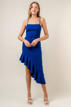 Iris royal blue dress, full front view