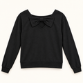 Beaux black long-sleeve top with statement bow, accurate back view