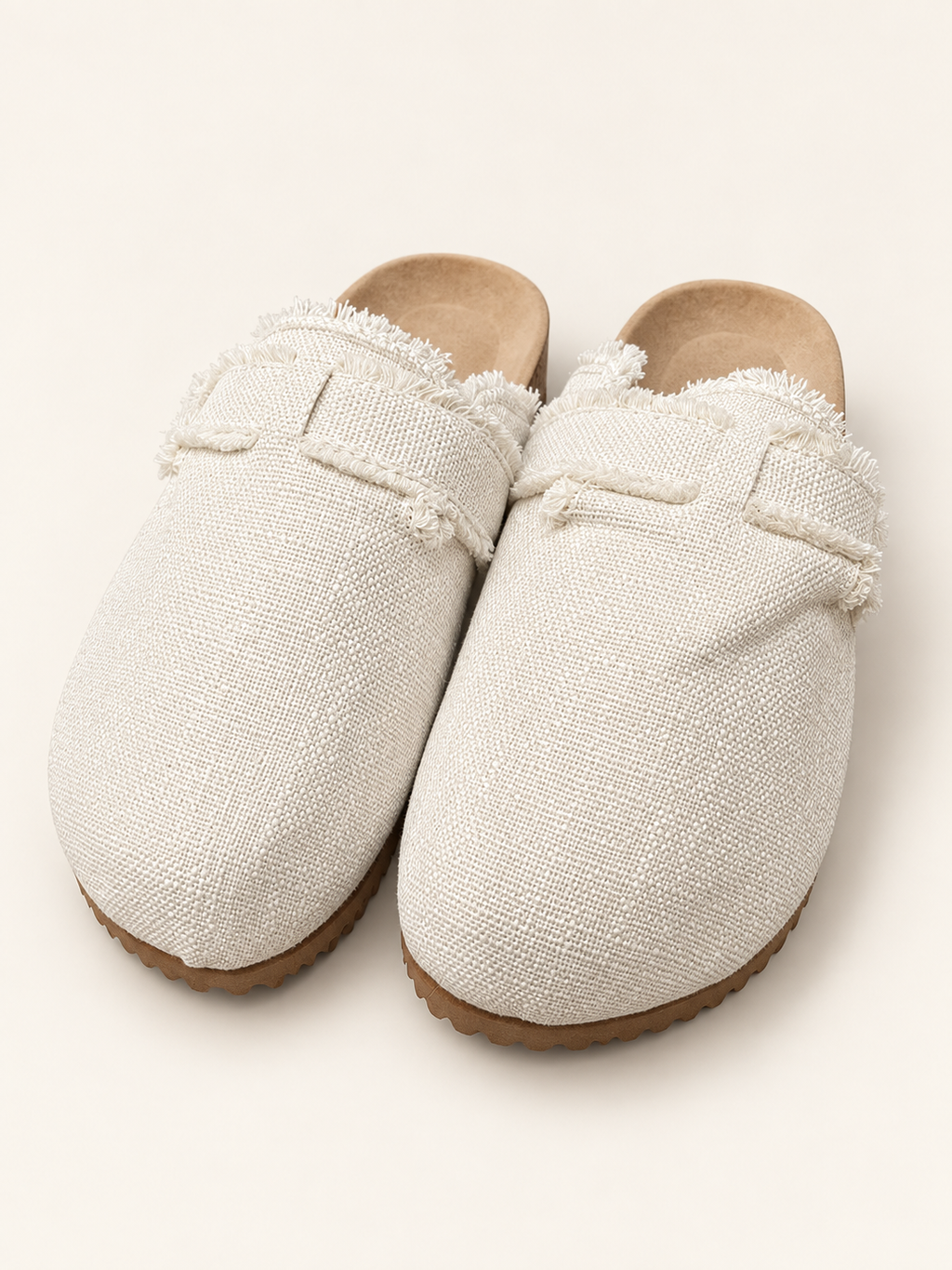 Birch ivory frayed canvas slip-on mule clogs