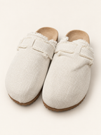 Birch ivory frayed canvas slip-on mule clogs