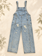 Blue Denim Overalls distressed acid-wash front view