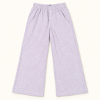 BP24018 lilac plaid wide-leg pajama pants with three white front buttons