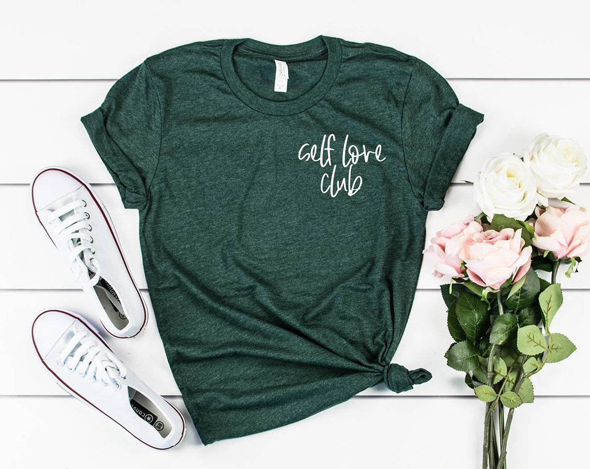 Self Love Club graphic tee in Heather Forest