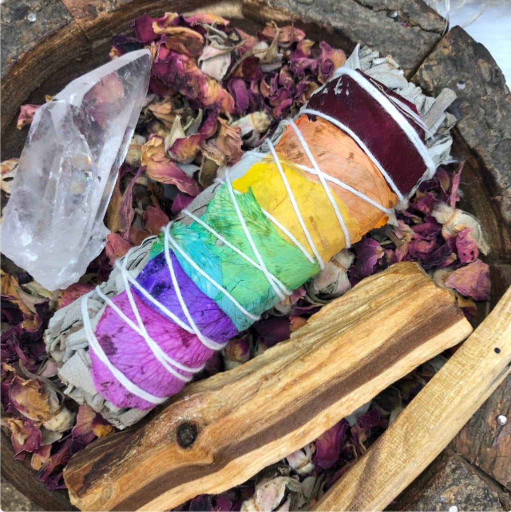 White Sage Smudge Stick 7 Chakra Floral 4"  100% Grown in CA