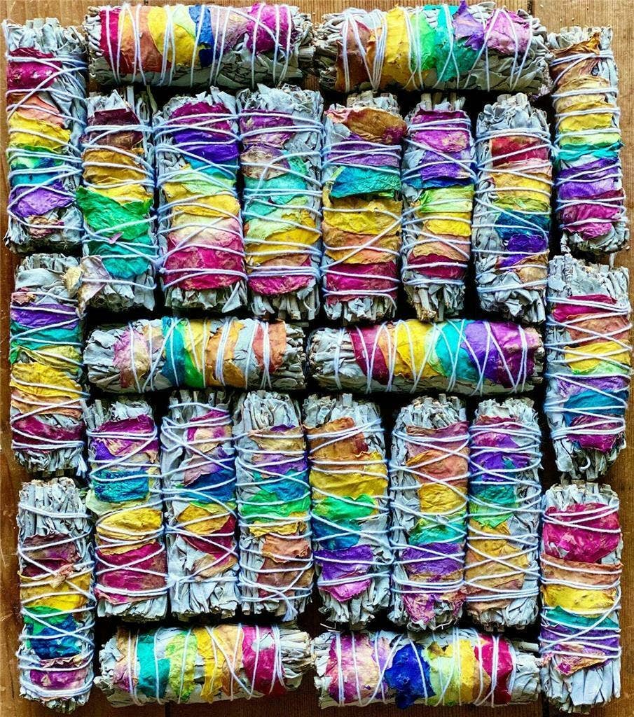 White Sage Smudge Stick 7 Chakra Floral 4"  100% Grown in CA - product photo