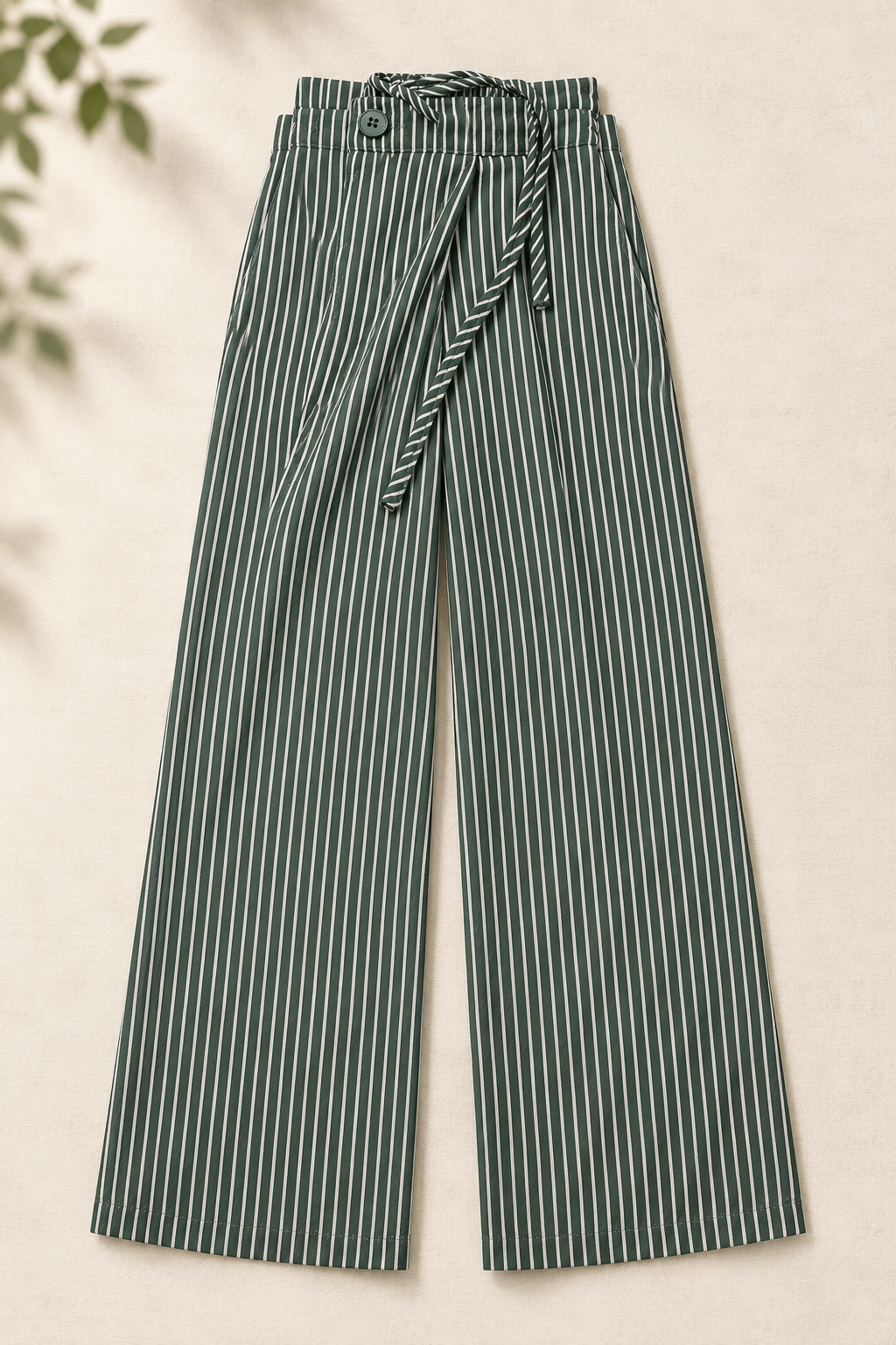 Darcy green and ivory striped wide-leg pants full front view