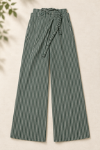 Darcy green and ivory striped wide-leg pants full front view