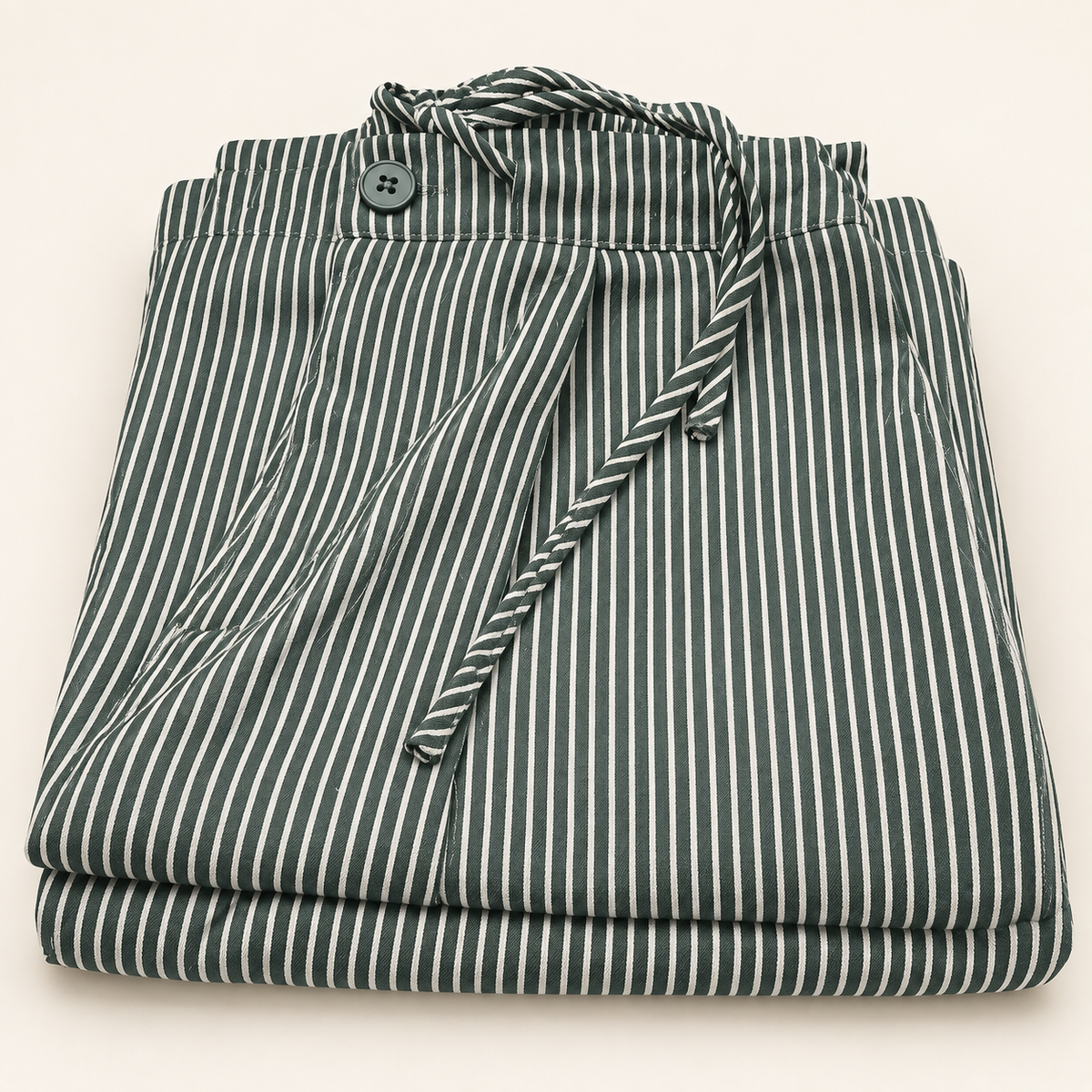 Darcy green and ivory striped pants folded detail view