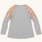 Dazzle gray top with rose gold sequin sleeves back view