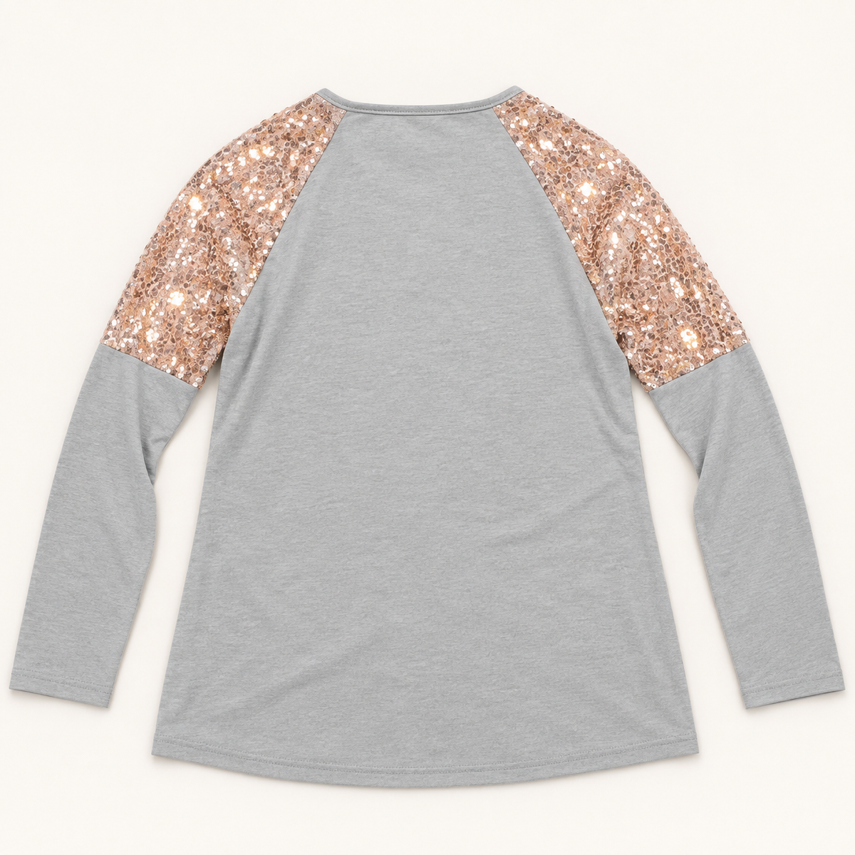 Dazzle gray top with rose gold sequin sleeves back view
