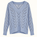 Dream blue open-knit V-neck sweater front view