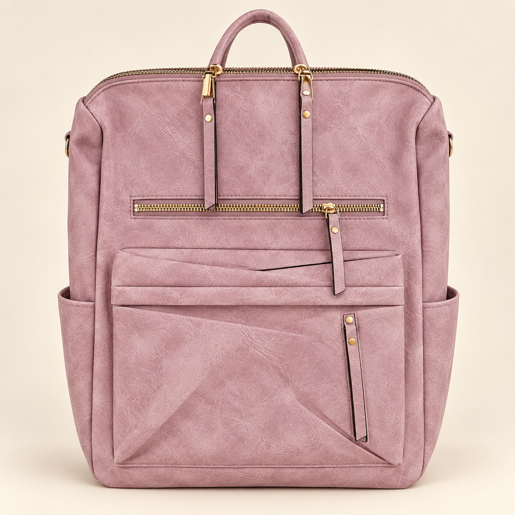 Ellie backpack in dusty pink with gold-tone zipper details