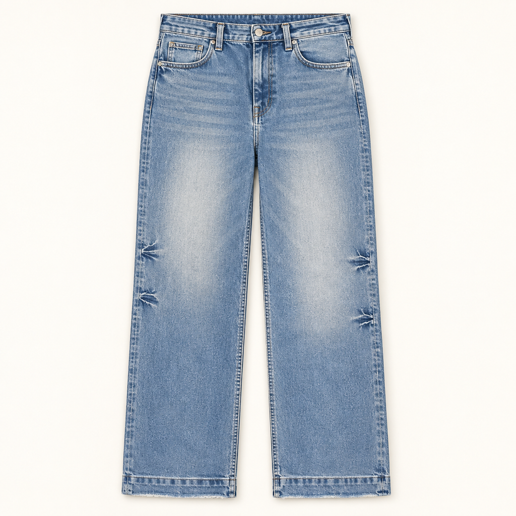 F5391 medium-light wash wide-leg jeans professional full front view