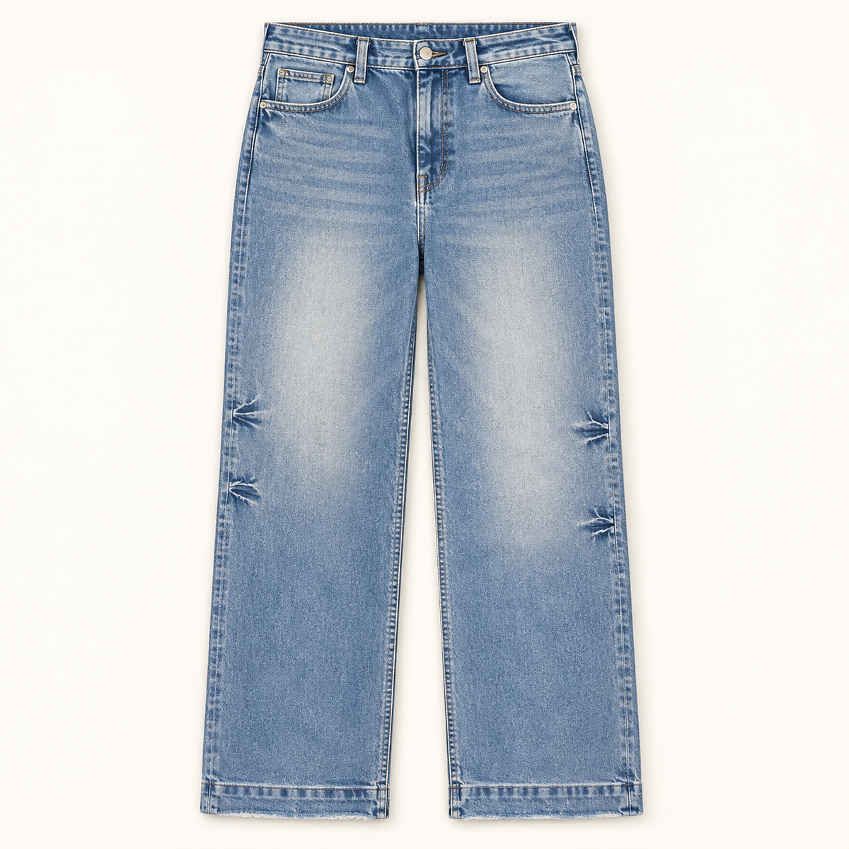 F5391 medium-light wash wide-leg jeans professional full front view