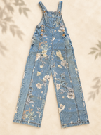 Floral Bibs light-wash floral denim overalls correct front view
