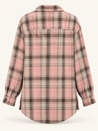 Grace pink, taupe and cream plaid shirt back view