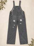 Grey Bibs washed charcoal denim overalls front view