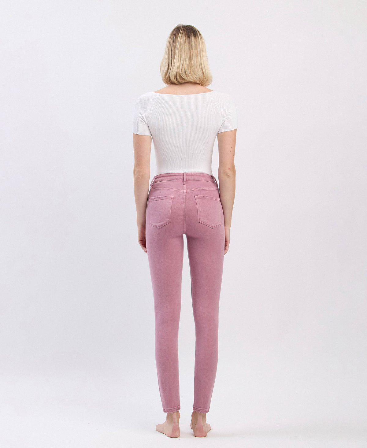 Haylie wistful mauve high-rise ankle skinny jeans back view