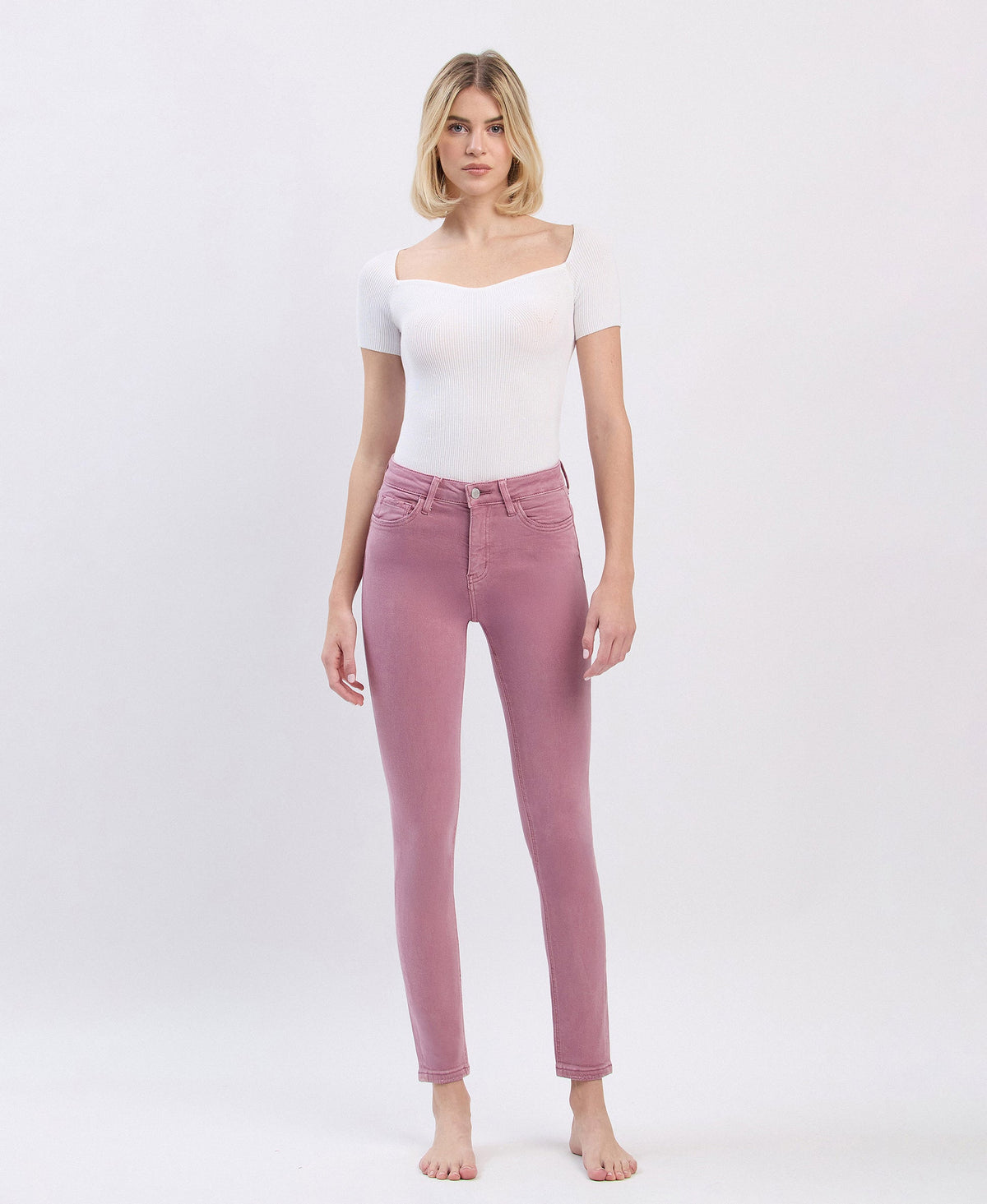 Haylie wistful mauve high-rise ankle skinny jeans front view