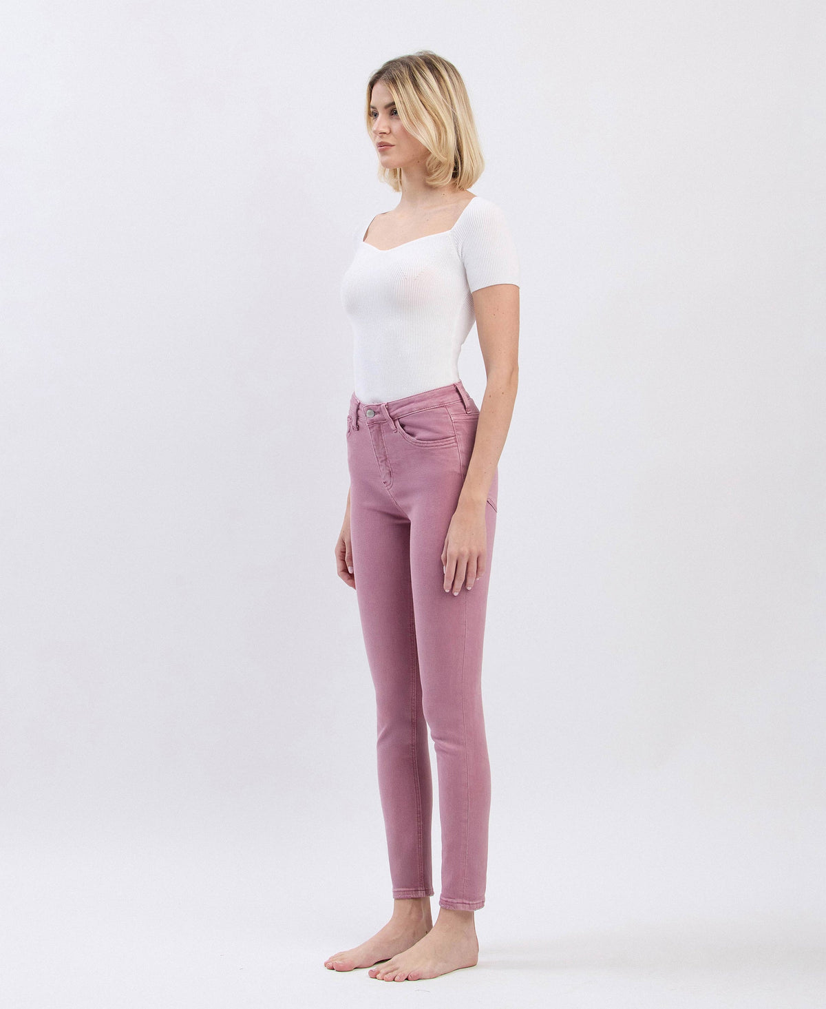 Haylie wistful mauve high-rise ankle skinny jeans side view