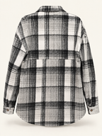Jackson black, white and gray plaid shacket back view