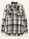 Jackson black, white and gray plaid shacket front view