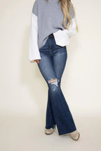 Judy Blue Evelyn high-rise distressed flare jeans front view