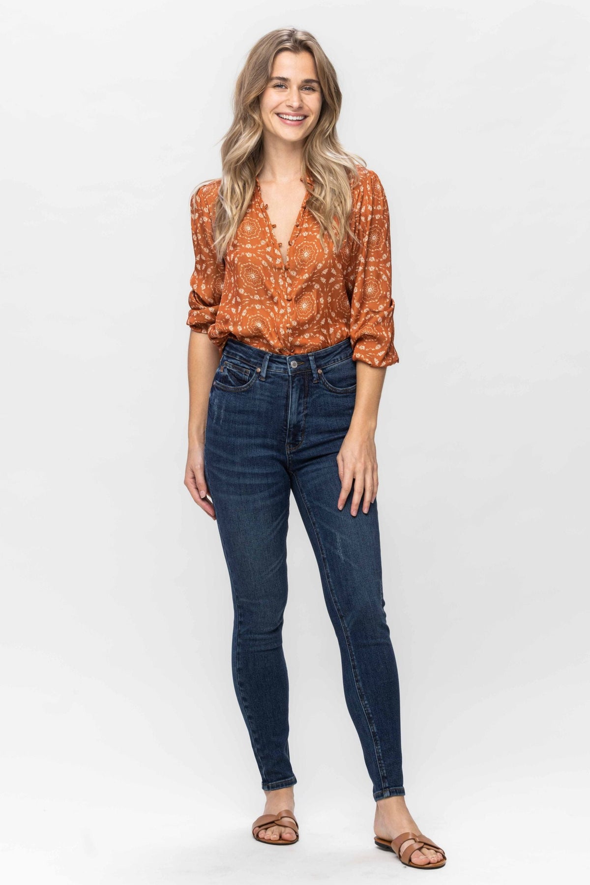 Judy Blue dark-wash high-rise tummy-control skinny jeans front view