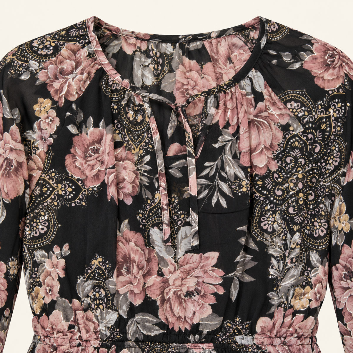 Juliette dress tied split neckline and metallic shimmer detail