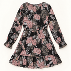 Juliette black, dusty rose and silver shimmer floral dress back view