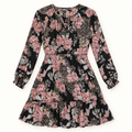 Juliette black, dusty rose and silver shimmer floral dress front view