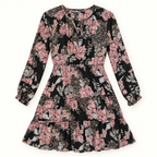 Juliette black, dusty rose and silver shimmer floral dress front view